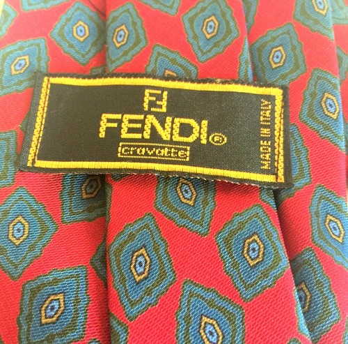 FENDI Cravatte Mens Authentic Pure Silk Neck Tie Hand Made in Italy Red Blue - Picture 4 of 7