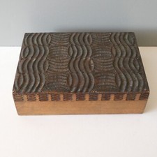 Vintage Poker Work Geometric Wooden Box Hinged Lid Trinkets Jewellery Stationary