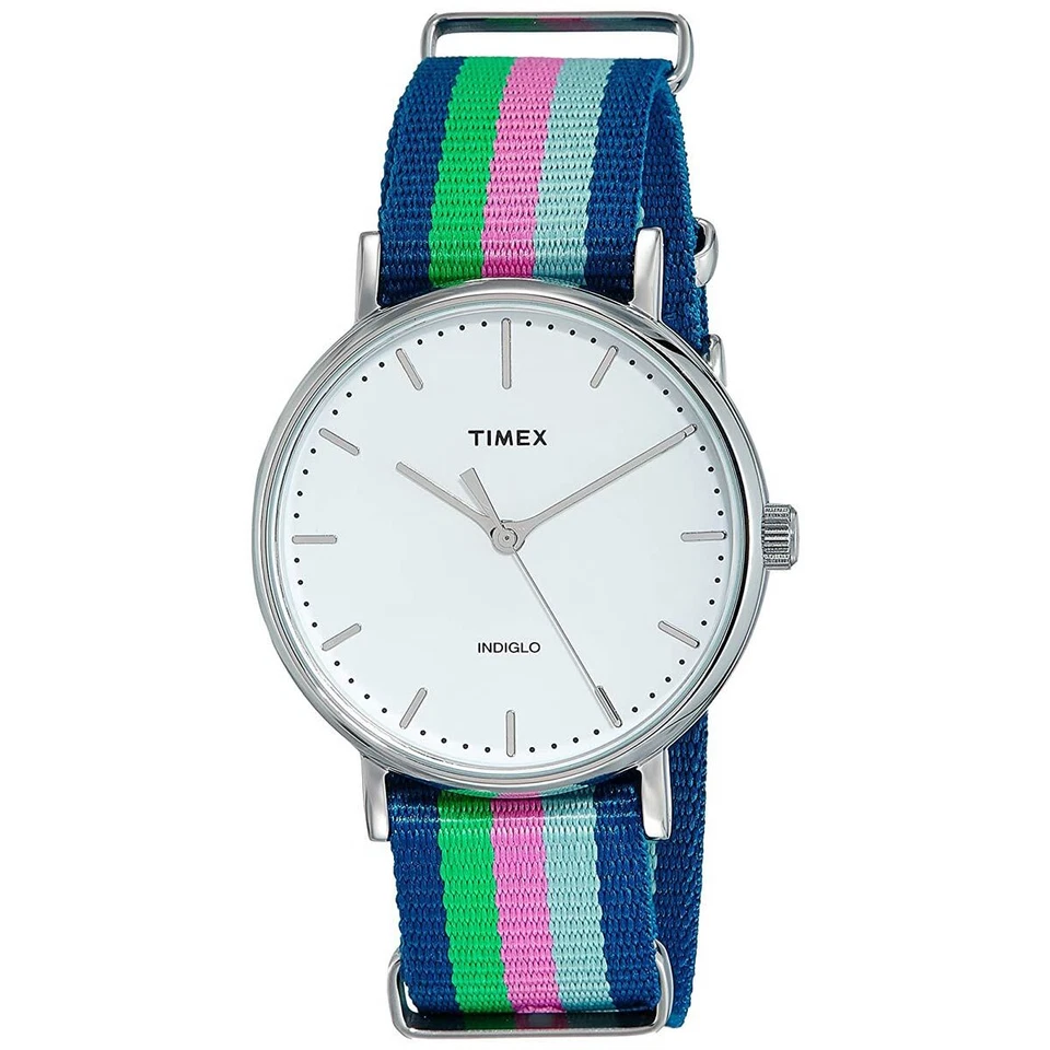 Timex Women's Watch Fairfield Quartz Silver Dial Slip-Thru Nylon Strap TW2P91700