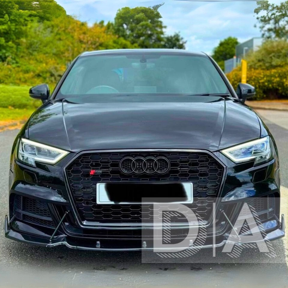 GLOSS BLACK RS3 HONEYCOMB MESH FRONT GRILLE FOR AUDI A3 S3 8V FACELIFT 2016-2020 - Image 2 of 4