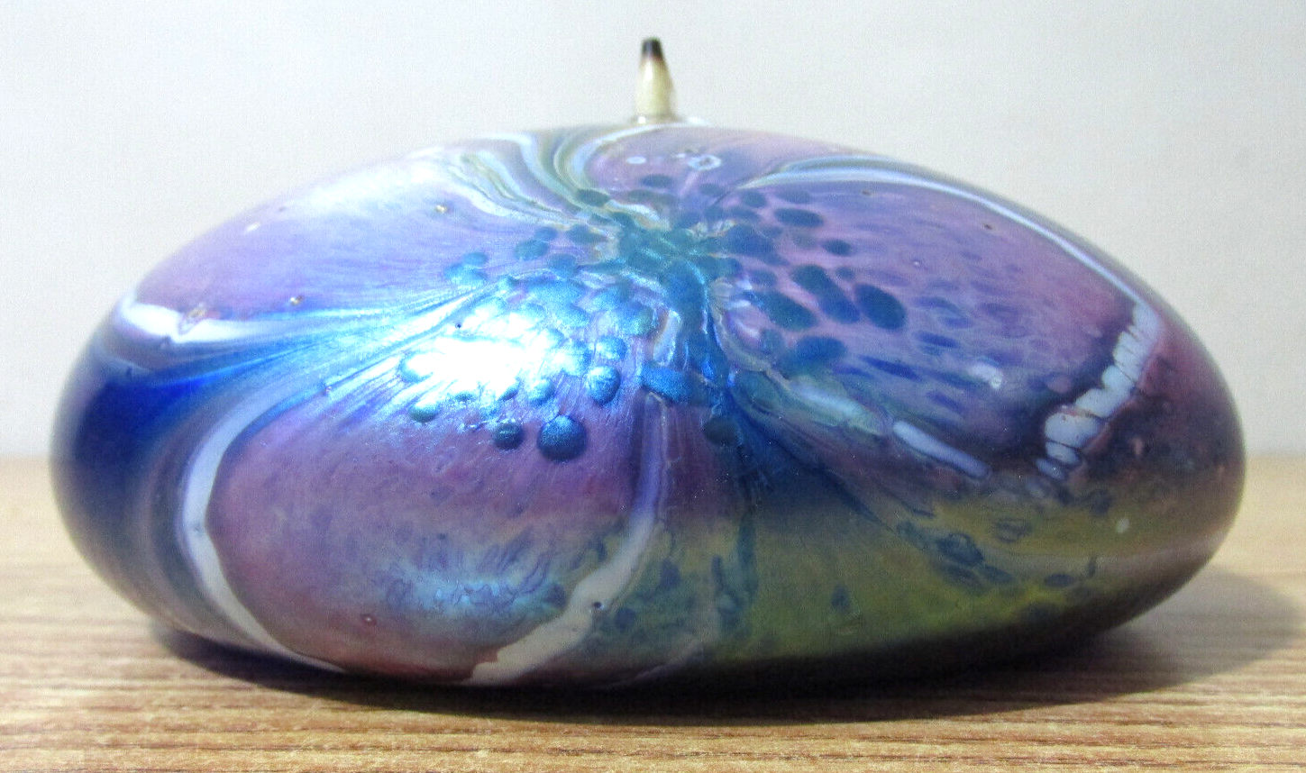 Art Glass Oil Lamp Glasshouse Studios Signed Vintage 1989 Iridescent