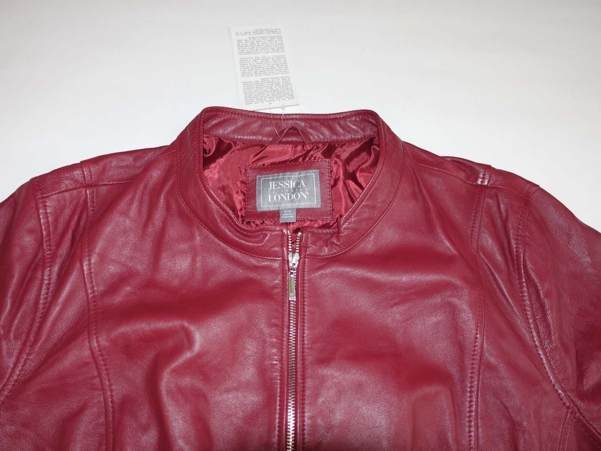 Jessica London Women's 100% Leather Jacket Size 32W NWT Red