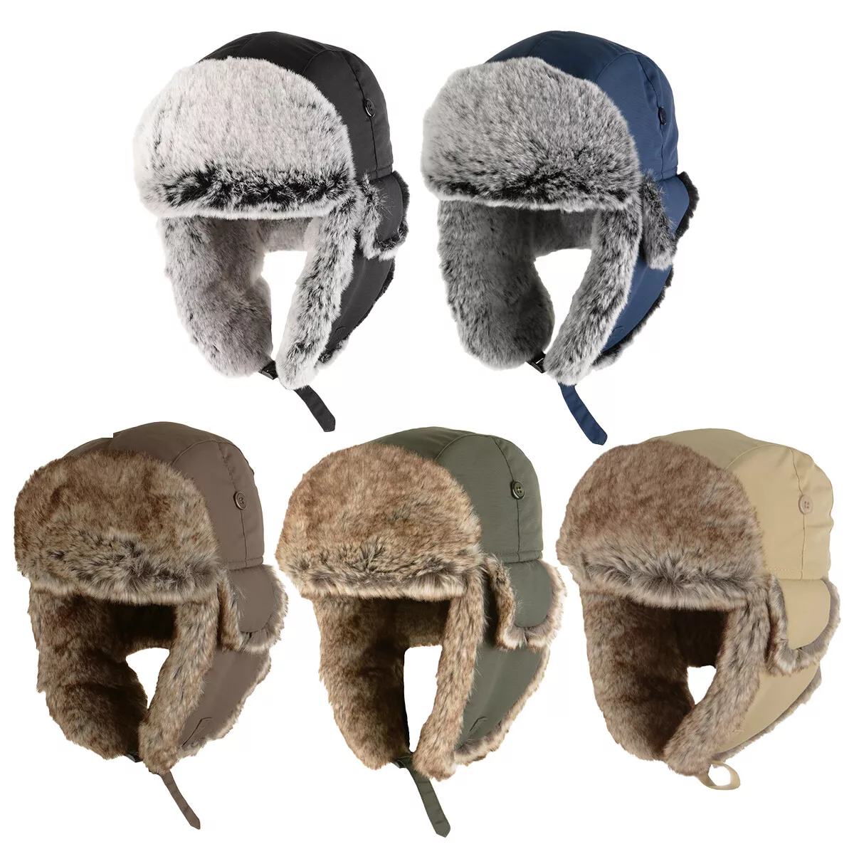 Taslan Ushanka Trapper Hat Tough Durable Faux Fur Lined Warm Winter Cap