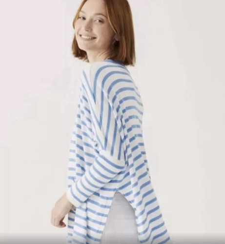 MER SEA Catalina Travel Sweater navy striped Boxy Pullover Crewneck O/S nautical