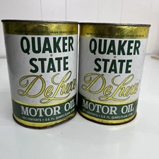 Vintage Quaker State DeLuxe 10W40 metal motor oil can New - Lot Of 2