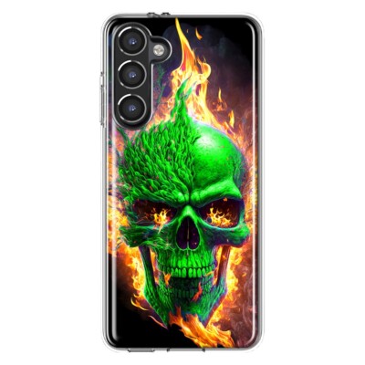 For Samsung Galaxy A54 5G Shockproof Hybrid Case, Green Flaming Fire Skull