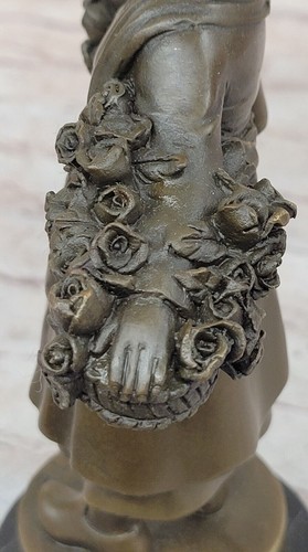 Hand Made Daste Artwork: Girl Carrying Flowers Bronze Figurine, Fine Art Statue - Picture 7 of 9