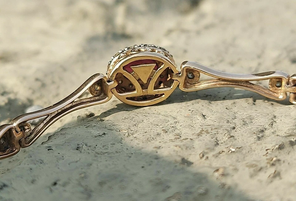 14K Yellow Gold Finish 5.64CT Lab Created Ruby Chocolate Diamond Tennis Bracelet - Image 2 of 4