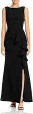 Eliza J Womens Ruffled Sleeveless Evening Dress, Black, SIZE- 8