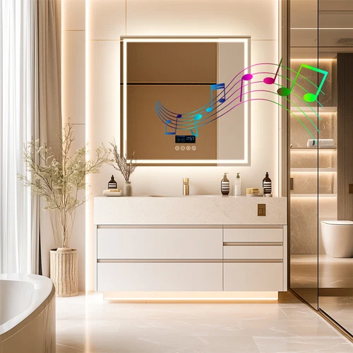 Smart Bathroom Mirror w/ Bluetooth Dual LED Strips Anti-Fog Dimmable Lighting