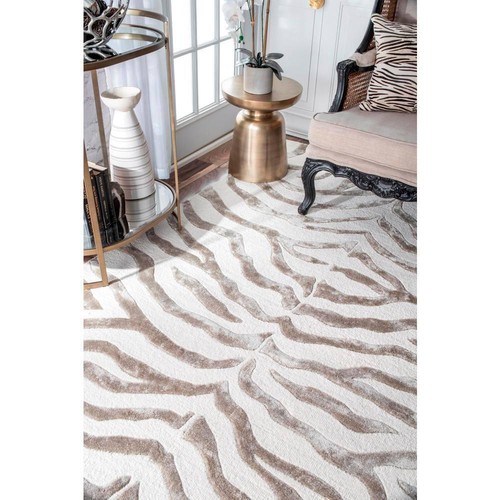 nuLOOM Area Rugs 3'x5' High Pile Synthetic Modern Zebra Stripes Gray Doormat - Picture 5 of 11