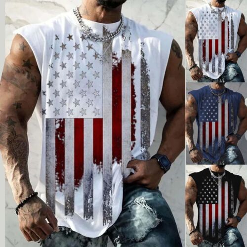 US Flag Tank Top Mens 4th Of July Shirt Patriotic USA Sleeveless Graphic Muscle