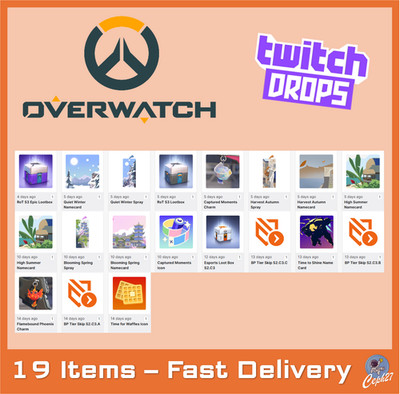 Overwatch Twitch Drops - 3x Lootbox + Namecards + Charm + MORE - 19 Items