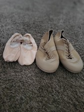 Dance Shoes Ballet Slippers And Cougars. Pink Ballet Sz 10.5W. Tan Baton Sz 26