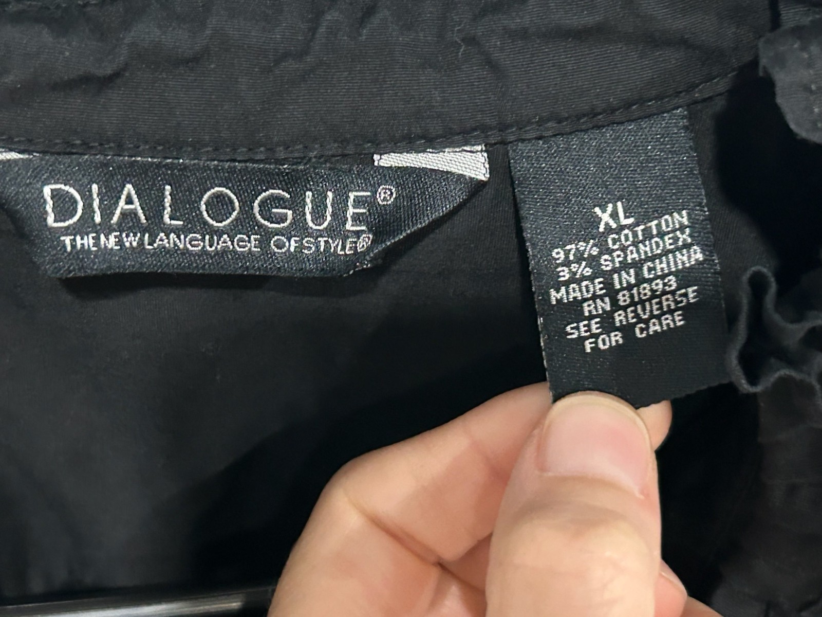 Dialogue Ruffle Front Button-Up Blouse Black Sz X… - image 5