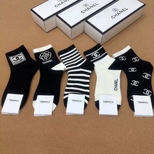 5 Pairs Women Ankle Socks Gift Box Black White Mixed Print Cotton Socks