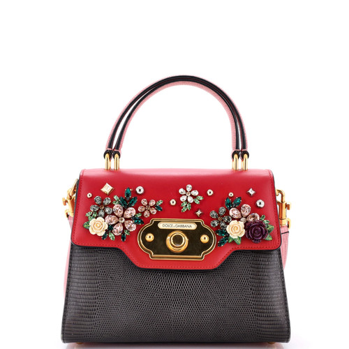 Dolce & Gabbana Welcome Top Handle Bag Embellished Leather and Lizard Embossed