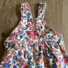 RARE Vintage OshKosh B'gosh Girls 18m Floral Multicolor Denim Overalls - EUC 