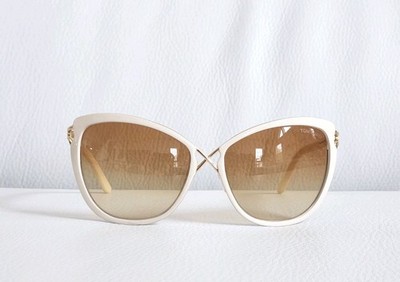 TOM FORD CELIA TF322 32F SUNGLASSES WHITE METAL GRADIENT LENSES CAT EYE NEW