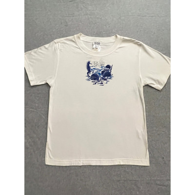 Escada Sport T-Shirt Men L Crewneck Seahorse Shell Graphic Embroidered Cream NWT