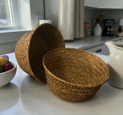 Set Up Two Hand-Woven Rattan Basket 