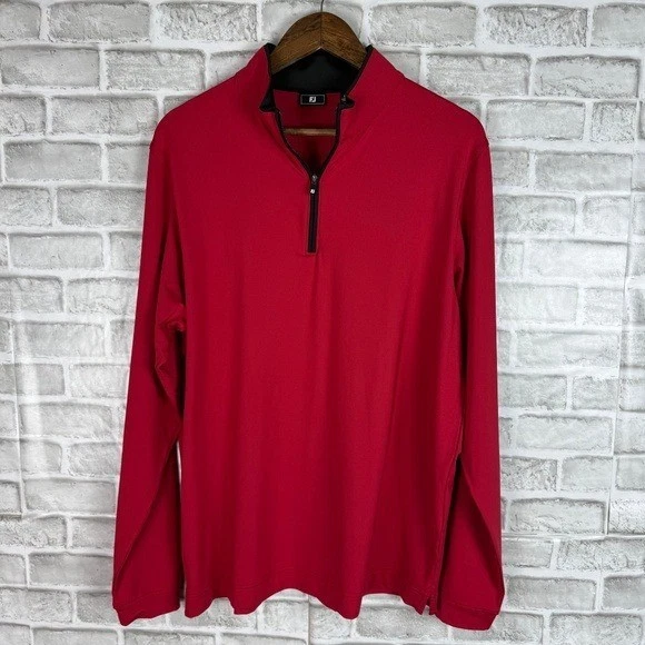 FootJoy FJ Rojo Sólido Nylon Elástico Cuarto Cremallera Pullover Chaqueta de Golf para Hombres GRANDE Foto 2 de 4