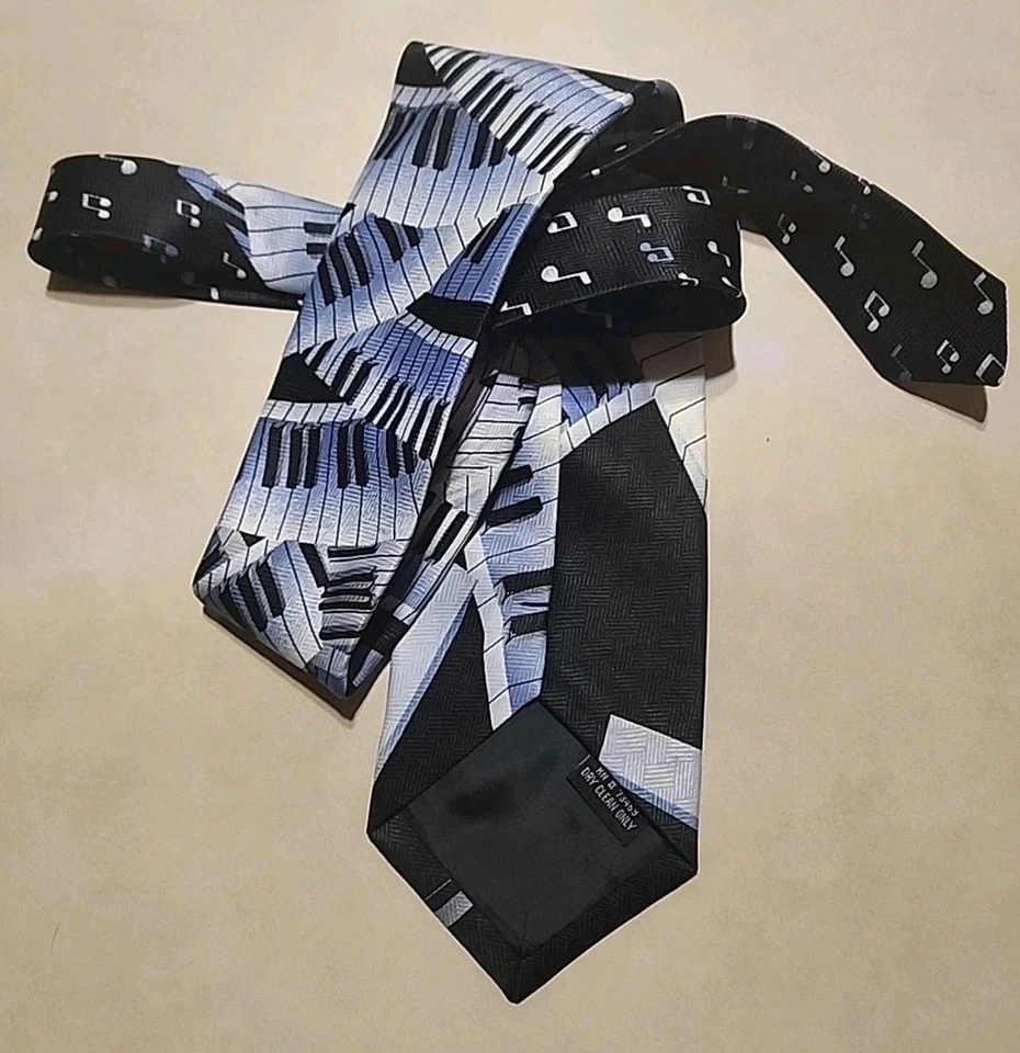 Addiction Men’s Piano Tie Black White Keyboard Music Novelty Necktie - Image 4 of 4