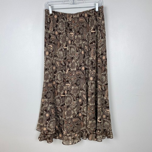 Briggs NY braun Paisley Stufen Maxirock Rüschensaum Fairycore Boho Gr. PL