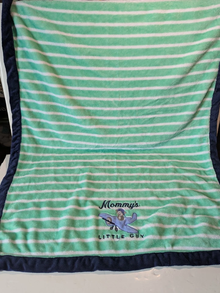 Manta bebé Carter's mamá pequeño hombre avión rayas verdes azul polar  Foto 4 de 4
