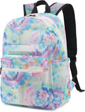 Tie Dye Mesh Backpack for Girls Women, Semi-Transparent Kids School Backpack Col