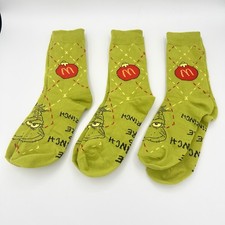 Lot of 3 - 2025 McDonald's Green Grinch Socks Christmas Happy Meal Socks Opened