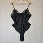 Vtg Christian Dior Black Negligee Teddy Satin Lace High Cut Snap Bottom No Size