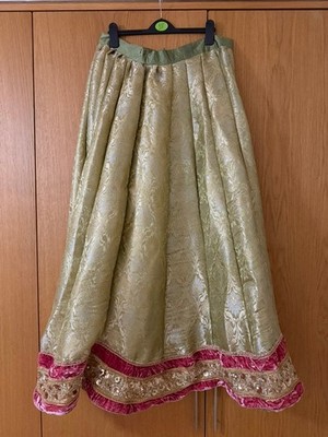 GOLD BROKAT LEHENGA ROCK ROSA SAMT BORDÜRE ASIATISCH INDISCH PAKISTANISCH - TAILLE 36''