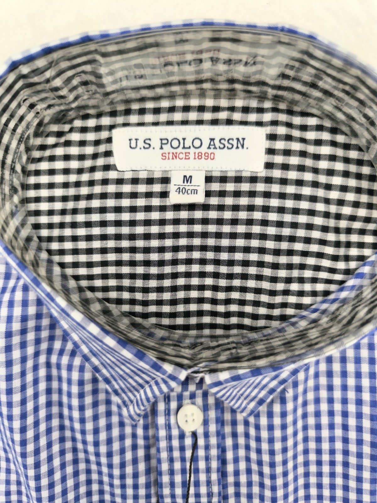 U.S. Polo Assn. Herren Hemd Gr. M Blau Weiß Kariert Gingham Langarm Neu image 3