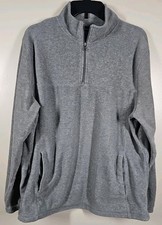Croft  Barrow Fleece Sweat Shirt 1/4 Zip Mens Medium Gray Easy Care