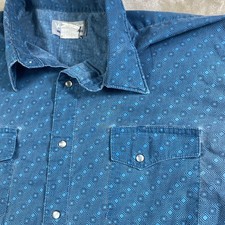 Vintage Wrangler Mens 2XL Geometric Pearl Snap Western Rodeo Shirt Blue 90s 80s
