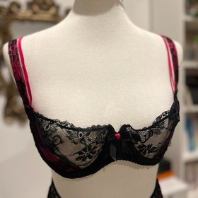 AGENT PROVOCATEUR MADDY Black and Hot Pink Bra 34D RARE🔥