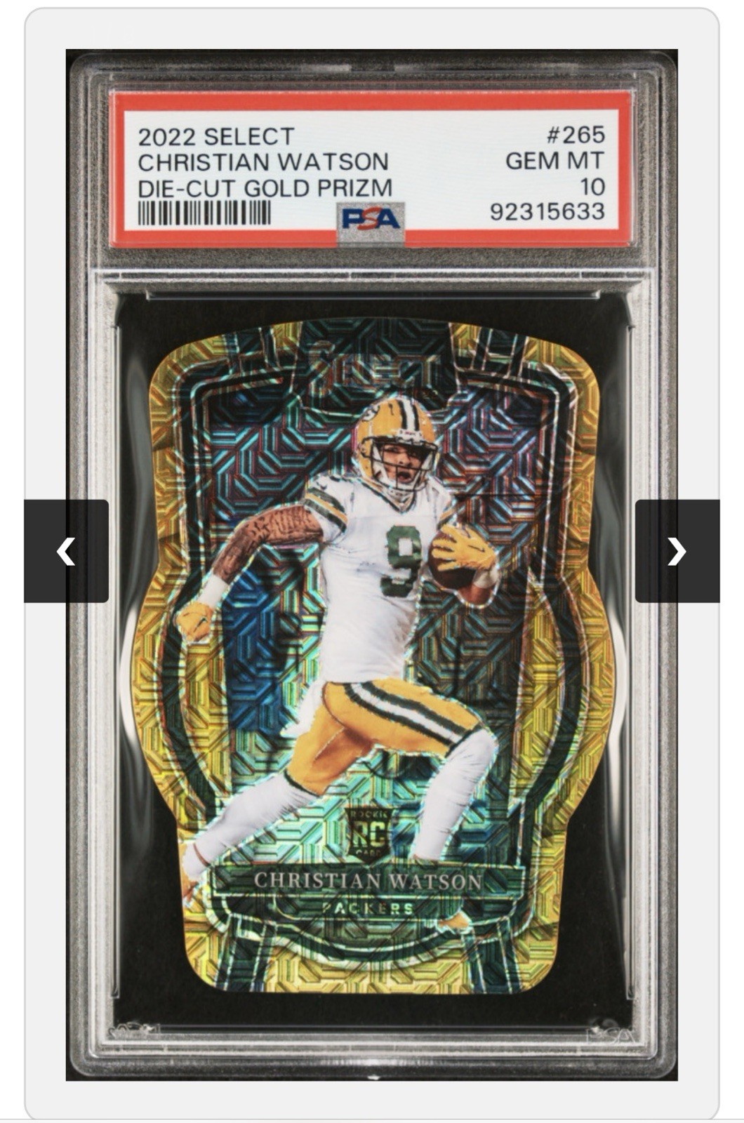 2022 Panini Select Christian Watson Die-Cut Gold Prizm 3/10. #265 PSA 10