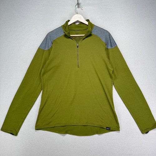 Patagonia Capeline Baselayer Shirt Mens L Green Gray Quarter Zip Long Sleeve