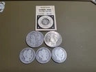1880 Morgan & 1924 Peace Silver Dollars + 3 Barber Half Dollars & 1908 Barber Di