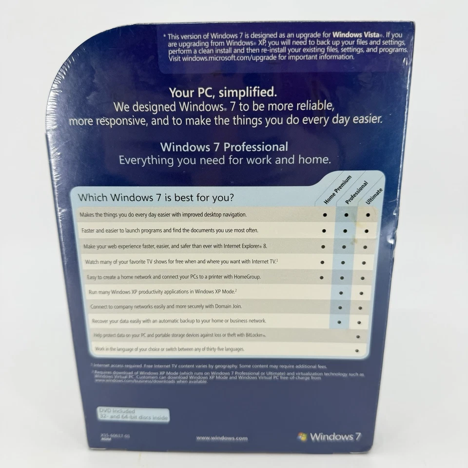 Microsoft Windows 7 Professional Upgrade 32 & 64 Bit DVDs =RETAIL BOX= - Image 3 of 4