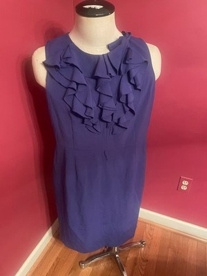 Emma & Michele Women Size 16 Blue Ruffle Front Sleeveless Zip Back Sheath Dress