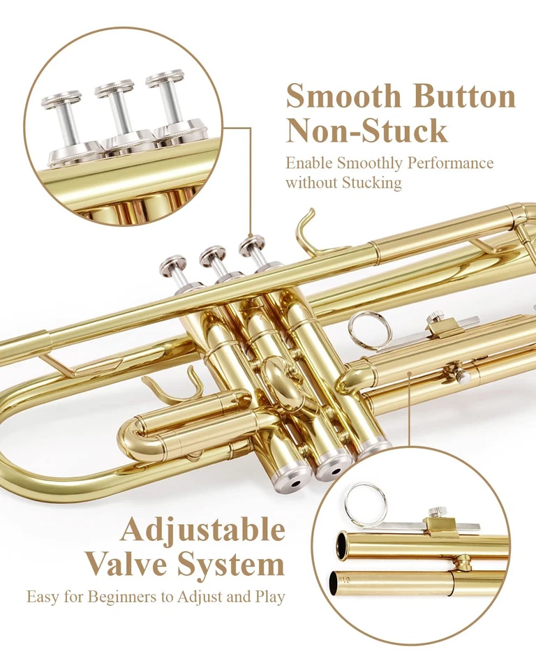 Bb Standard Trumpet Set for Beginner, Brass Student Trumpet Instrument with H... - Image 4 of 4