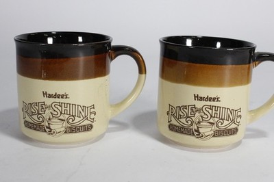 (2) 1989 Hardee's Rise and Shine Homemade Biscuits Coffee Mugs