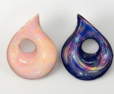 VTG MCM 2 miniature Blue & Pink Lustre Ware Glug  Jug vase stunning iridescent. 