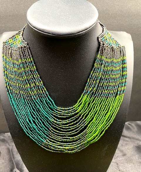 Multi strand Beaded BOHO Statement Blue Green Nec… - image 2