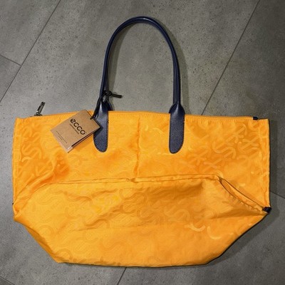 ECCO Sunrise Go Lite E Wave Tote Orange Body w/ Blue Handles & w/Leather Trim