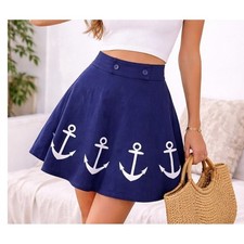 Hot Topic Pin Up Nautical Sailor Anchor Skirt w/ anchor buttons Blue Women Med