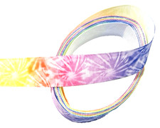 3 yds 7/8" Tie-Dye Pattern w Rainbow Gradient on Grosgrain Ribbon 100 polyester