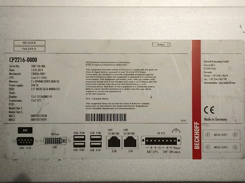 Beckhoff CP2216-000 Touchscreen Industrial PC - Bild 3 von 4